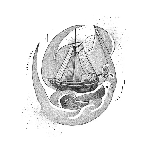 Abstract Interpretation Of A Viking Ship Sailing Through A Stormy Sea