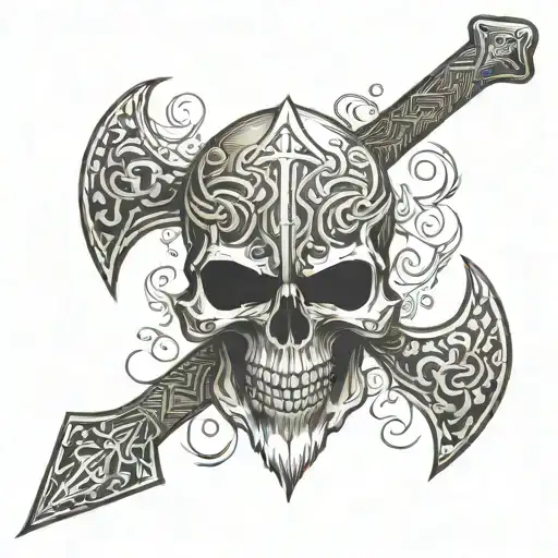 Viking Skull Battle Axe