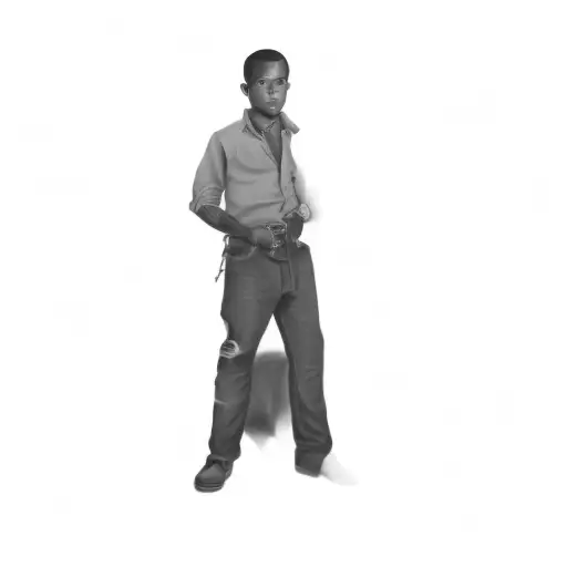 A Black Boy In Jeans And A Hat With Two Revolver