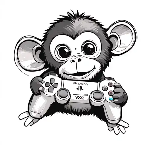 A Small Monkey Holding Playstation Controller
