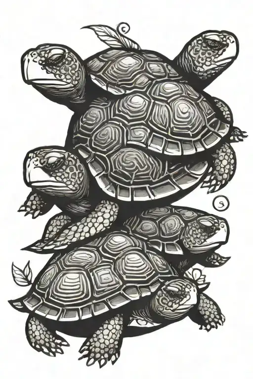 1 Big Turtle 3 Small Turtles Family Love Symbol Incorporating Elements
