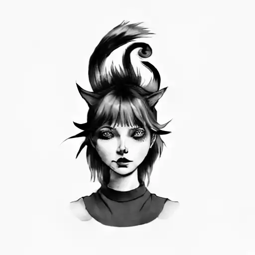 A Girl With Blue Hair And A Cat With Blue Hair