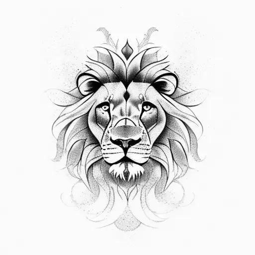 Half Lion Face With Half Flowers