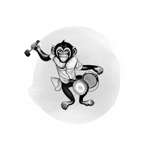 Monkey Running Carrying A Banjo