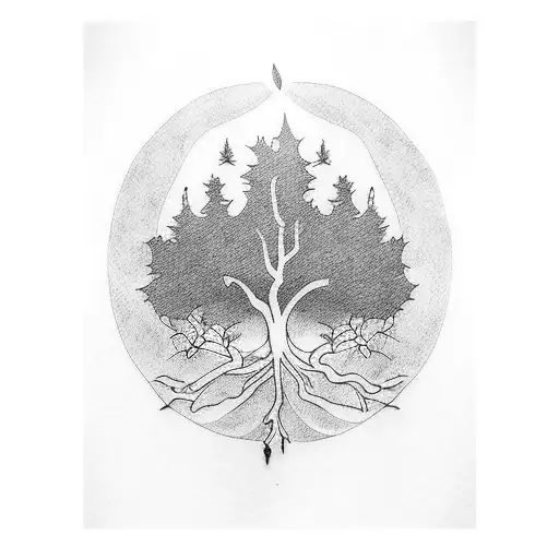 A Tattoo Design Of A Tree With Branches Representing Different Family Members