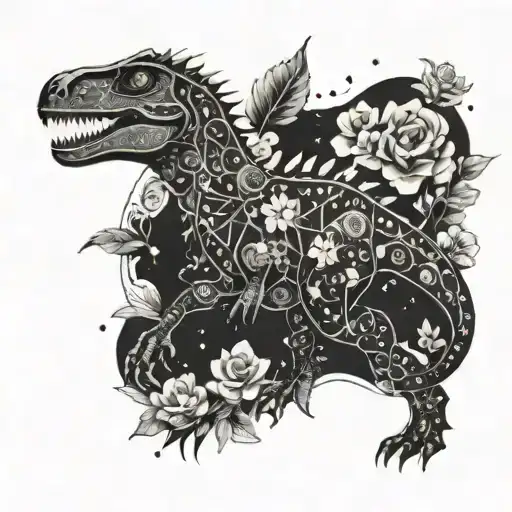 A Mechanical Dinosaur Constellation Merging With A Floral Galaxy