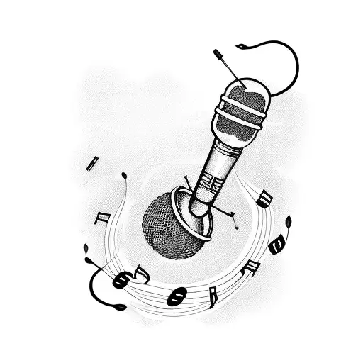 A Tattoo Of A Microphone Intertwined With Musical Notes And A Book