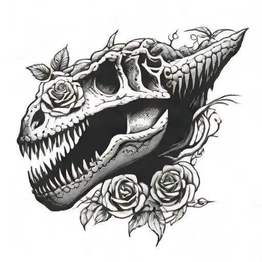 T Rex Skull With Rose Growing