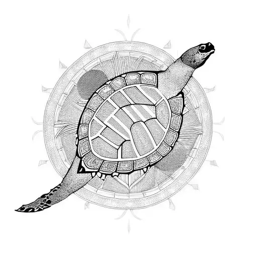 A Combination Of Polynesian Patterns And Outdoor Scenery With A Turtle