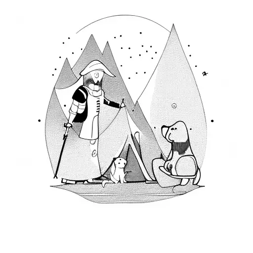 Camping Scene With A Viking Warrior And A Loyal Dog By An Olivenbaum Tree