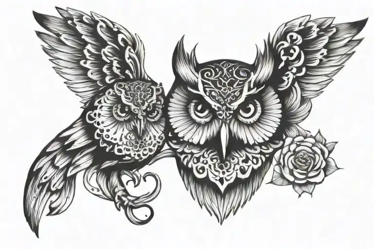 Owl With Two Skull Surrounded