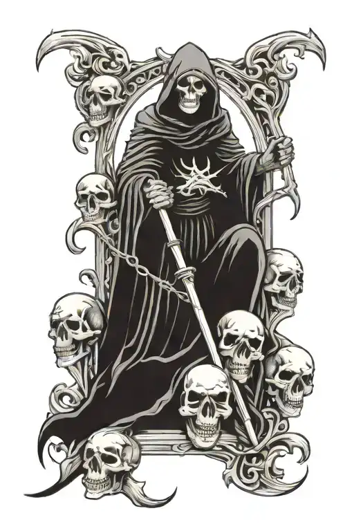 Grim Reaper Standing On Skulls Surrounded