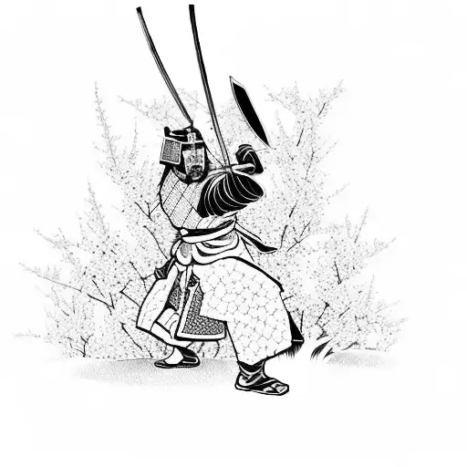 A Fierce Samurai Warrior Practicing Martial Arts Under A Cherry Blossom Tree
