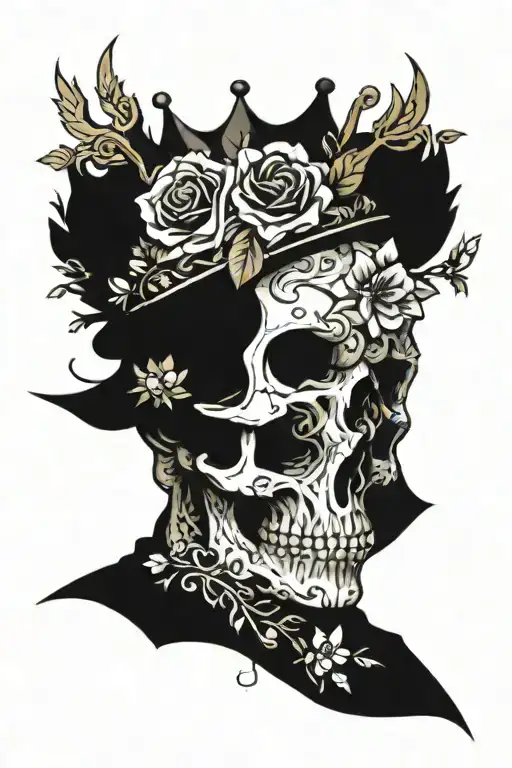 Crown Bear Inscription Work Skull Flowers
