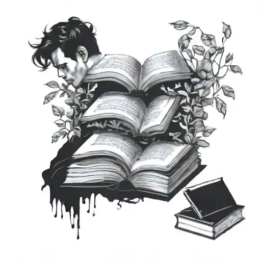 Nature Objecs That Creates A Mans Profile With Opened Books Surrounded