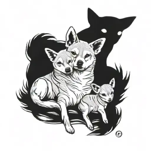 2 Shiba Inu And A 1 Baby Goat Together In A Family Photo Pose