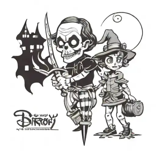 A Spooky Mashup Tattoo Featuring Iconic Characters From Horror Movies And Old Disney Films