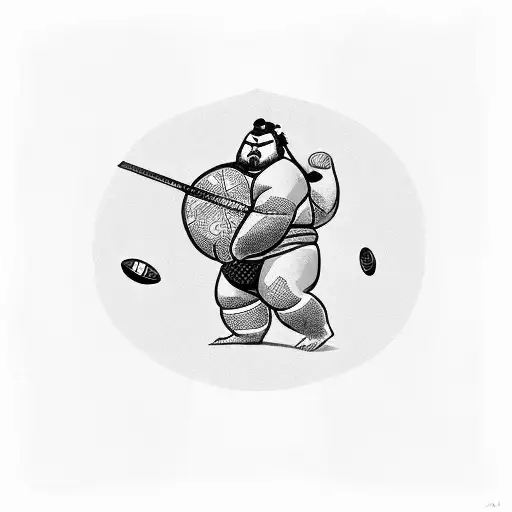 Sumo Warrior Who Holds Rugby Ball