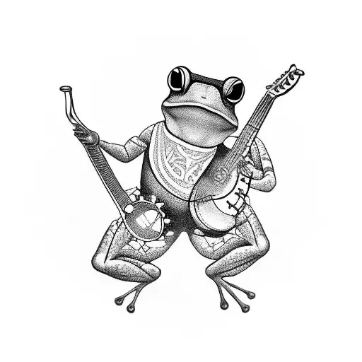 Baby Frog Playing Banjo Wearing Colour Mirrored Sunglasses