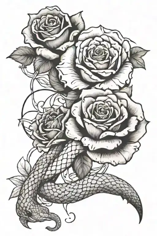 Word Karma With Rose And Snake Intertwined