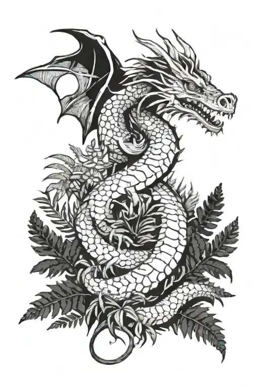 A Whimsical Scene Featuring A Dragon And Ferns Inspired By Studio Ghibli's Magical Worlds