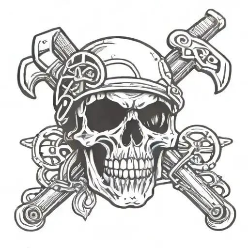 A Skull With Crossed Wrenches And Softball Bats