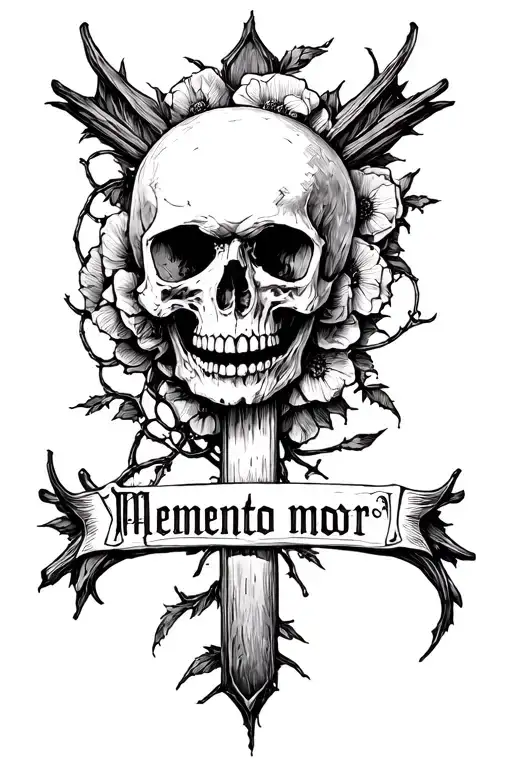Memento Mori Written Like A Cross With A Skull In The Top