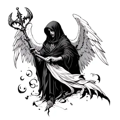 The Fallen Angel In The Hood That Holds The Staff