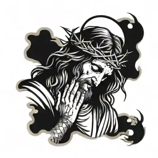 Jesus Praying With A Crown Of Thorns Behind Him