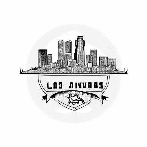 Los Angeles Skyline With Mississippi River And Arkansas Razorback Symbol