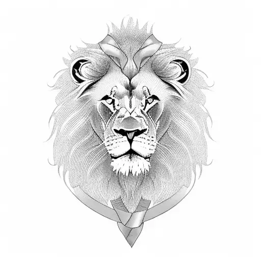 Lion With Green Ribbon On Head