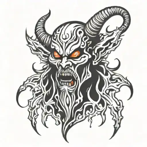 Flaming Demon With Dripping Blood Goatee