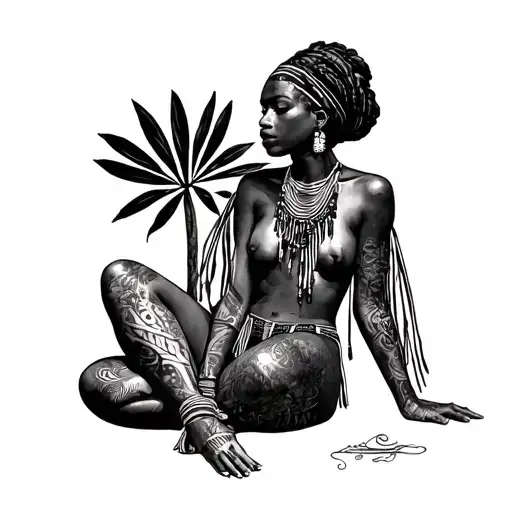 Topless African Tribe Woman Sitting