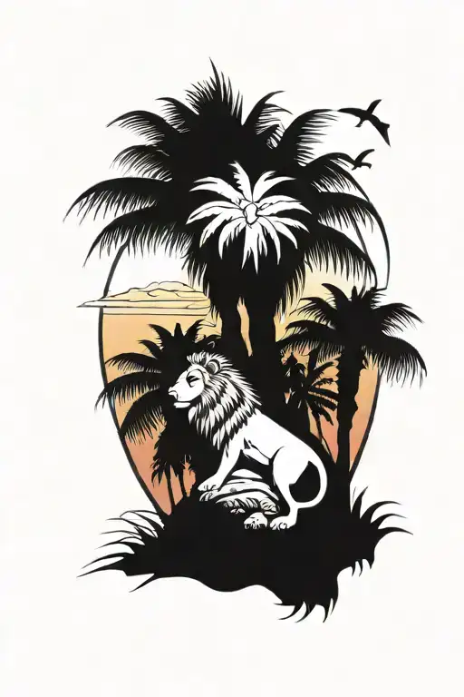 Lion Crown Palm Trees Sunset