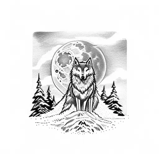Wolf Howling At The Moon On A Cliff