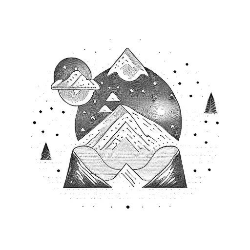 Landscape Tattoo Of A Mountain Range With A Hidden Astronaut And Bipolar Disorder Symbol