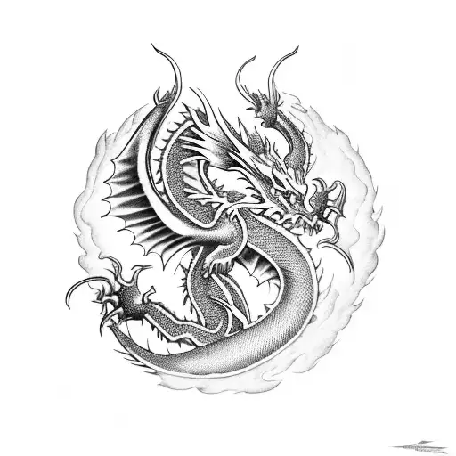 Dragon In Light With Wing Fully Open Detailed Firearound