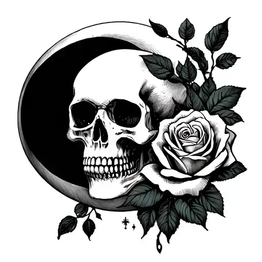 Skull And Rose Moon