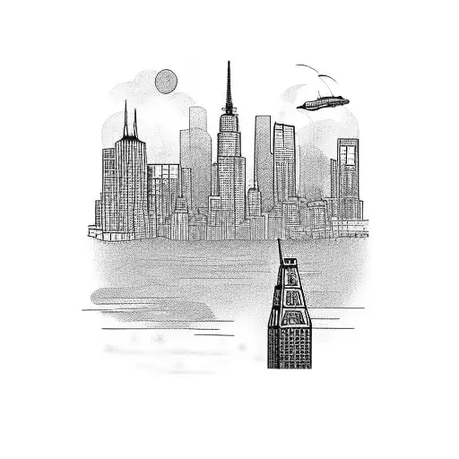 Tower Crane With A City Skyline In The Background