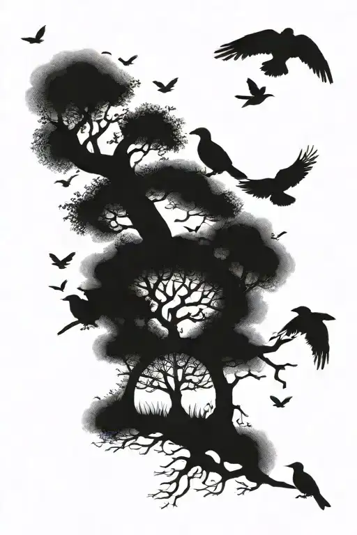 Tree Of Life With Birds Flying Away