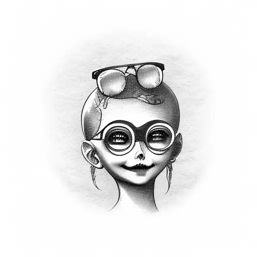 A Creepy Doll Smiling Wearing Glasses