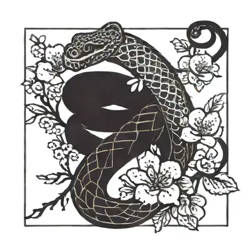 A Singular Snake Wrapped Around A Cherry Blossom Tree With Flowers On It