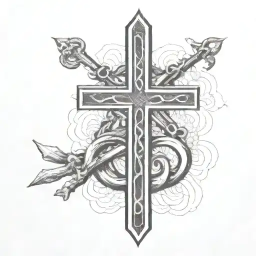 Christianity Cross Surrounded By Hercules' Knot With The Alpha And Omega Signs