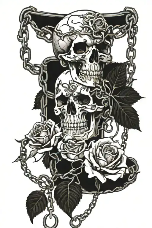 Skull And Roses Wrapped In Chains And Vines