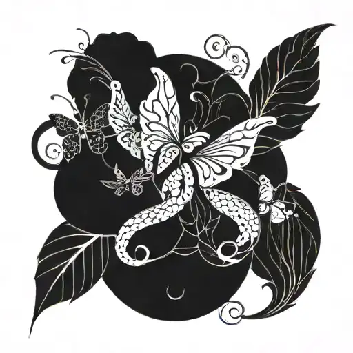 Abstract Design With Butterflies Or Snakes Or Dragons Or Flowers