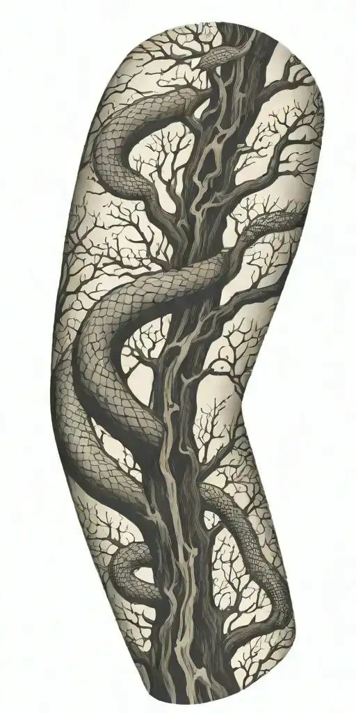Tree Bark Arm Sleeve With Snake
