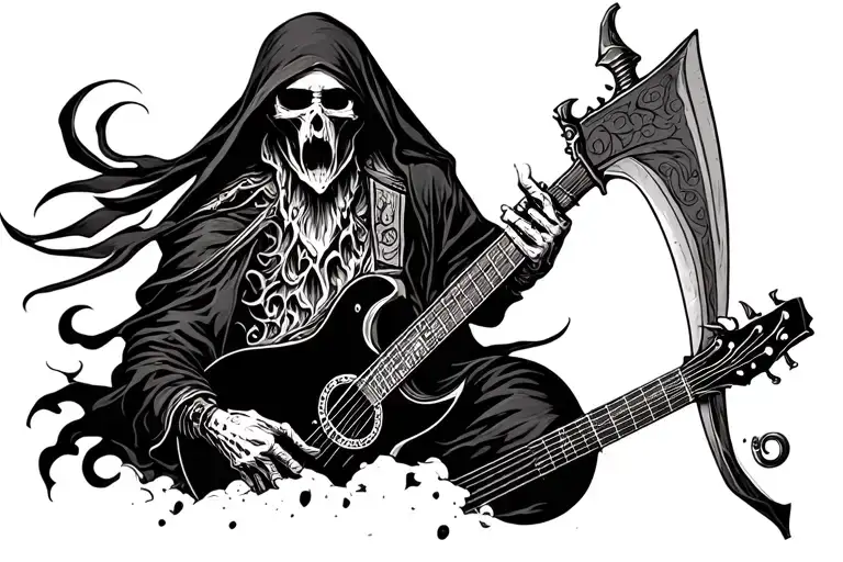 Guitar With A Reaper Holding A Scythe