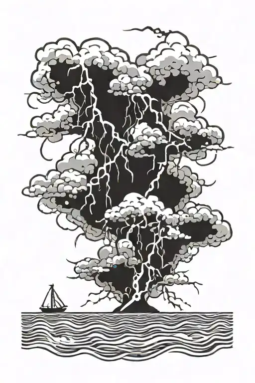 Trippy Beach With Clouds And Lightning