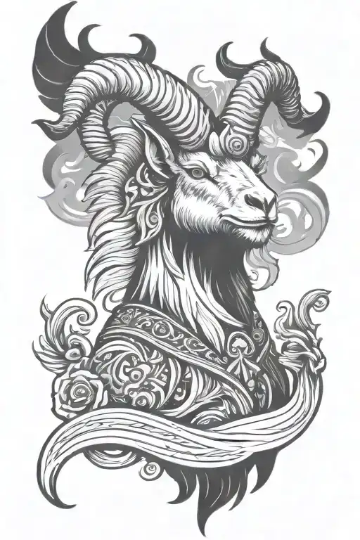 Goat Head Front View And The Fire Rooster At The Top