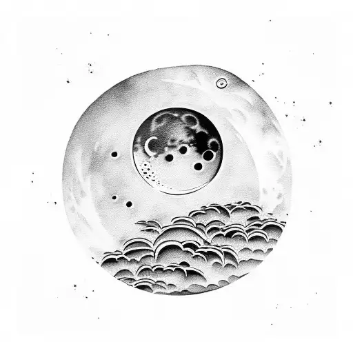 Moon With Clouds Surrounding In Abstract Design
